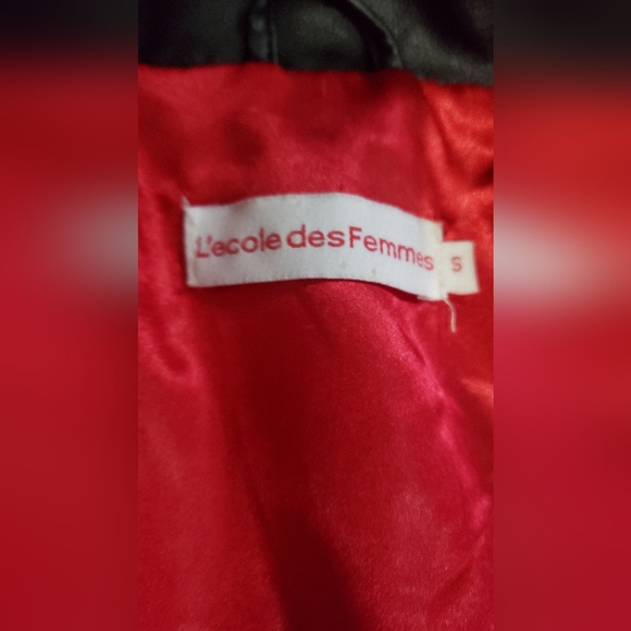 L’ecole des Femmes Vegan Leather Black Moto Jacket Red Satin Interior Lining S - Picture 6 of 10